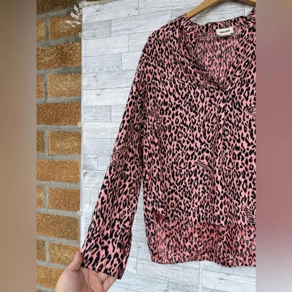 ZADIG&VOLTAIRE  Tink Squeleton Leopard Print Silk Blend Blouse - Rose medium - Picture 11 of 17